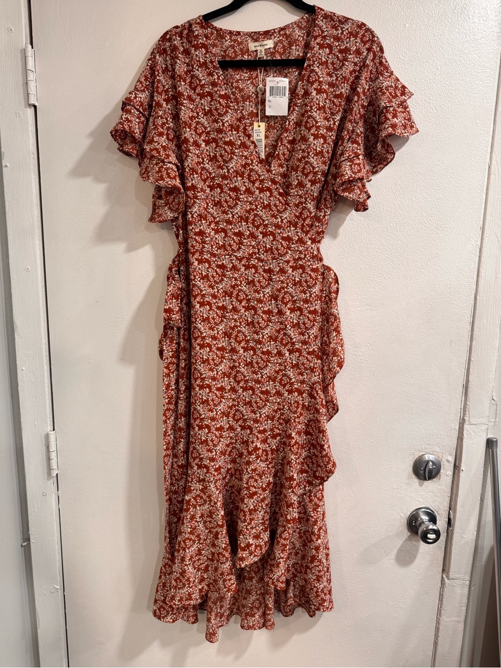 Max StudioRust Floral Ruffle Midi Dress NWT Size XL